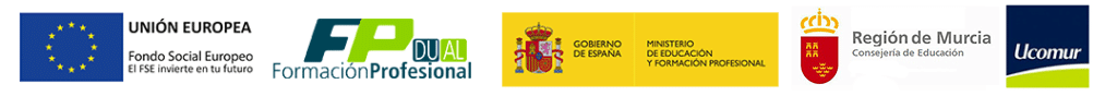 Logos FSE, FP-Dual, Ministerio Educación, Región de Murcia y Ucomur