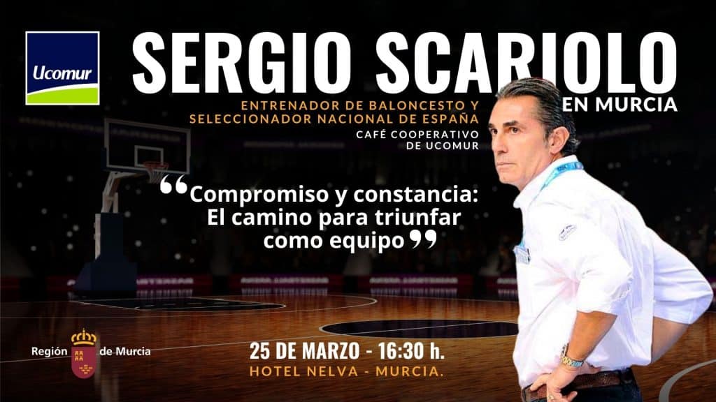 Sergio Scariolo imparte una charla el 25 de marzo de 2024 a las 16:30 en el Hotel Nelva de Murcia. Café cooperativo Ucomur