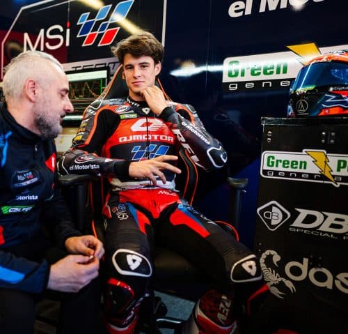 MSI Racing Team - Piloto Moto2 Ivan Ortola y Team Manager Jordi Gatell - Marca Daen Visible abajo